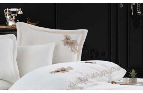 Turkish bed linen euro Dantela Vita Safir Cream satin with lace
