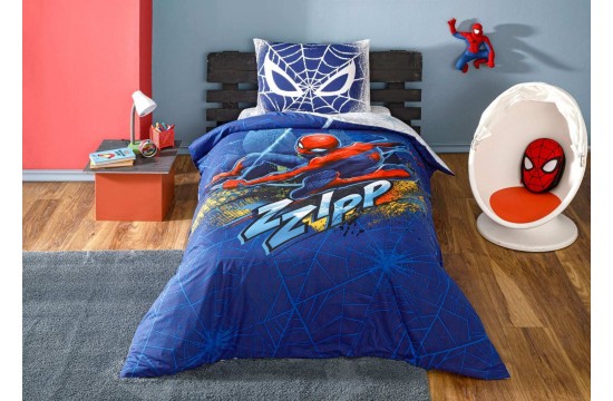 Подростковый комплект Disney TAC Spiderman Blue City ранфорс / простынь на резинке