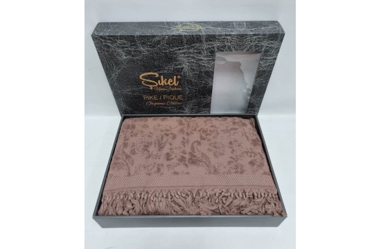 Sikel Lilyum Plum fringed jacquard bedspread/sheet 200×220 cm