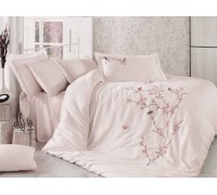 Turkish bed linen Euro Dantela Vita Butterfly Pudra satin with embroidery