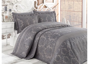 Jacquard bedspread Dantela Vita - Simay Antracit 250x260 with pillowcases