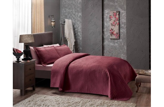 Quilted bedspread TAC Crocodile Bordo 250x260cm + two pillowcases 50x70cm