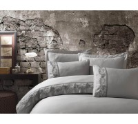 Турецкое постельное белье евро Dantela Vita Inci Grey сатин с кружевом
