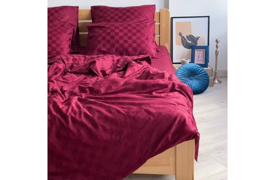 Double bed linen set Lelit - Cheсkers Bordo Satin