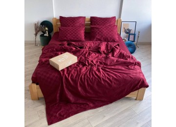 Double bed linen set Lelit - Cheсkers Bordo Satin