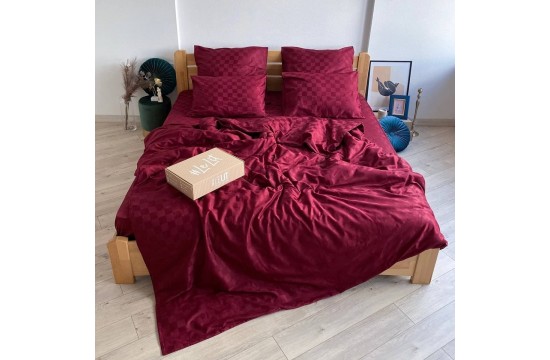 Double bed linen set Lelit - Cheсkers Bordo Satin