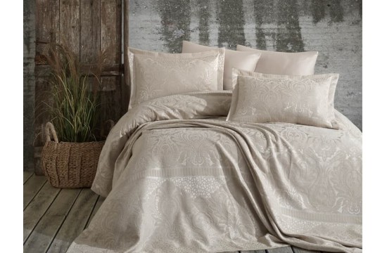 Jacquard bedspread Dantela Vita - Hazel Blue Beige 250x260+2 pillowcases 50x70 with ears