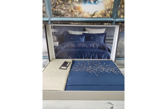 Euro bed set Dantela Vita - Aspin Blue Sateen with Türkiye embroidery