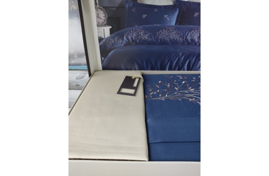Двоспальний Євро комплект Dantela Vita - Aspin Blue Сатин з вишивкою Туреччина