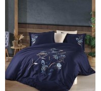 Turkish bed linen euro Dantela Vita Nilufer Blue satin with embroidery