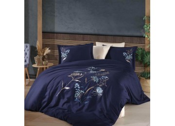 Turkish bed linen euro Dantela Vita Nilufer Blue satin with embroidery