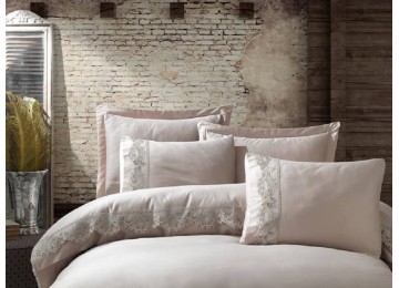 Turkish bed linen euro Dantela Vita Inci Beige satin with lace