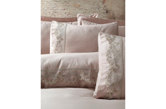 Turkish bed linen euro Dantela Vita Inci Beige satin with lace