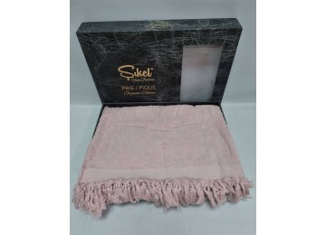 Jacquard bedspread/sheet with fringe Sikel Lilyum Pink 200×220 cm