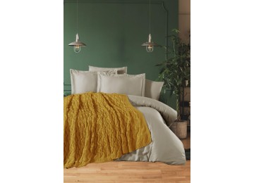 Turkish Euro set with Knitted bedspread First Choice Tango Ocher Satin