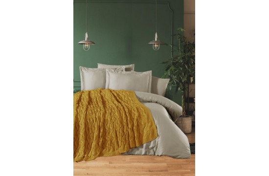 Turkish Euro set with Knitted bedspread First Choice Tango Ocher Satin