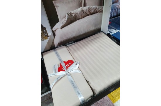 Euro bed linen Cottonbox Stripe Beige Satin-Stripe
