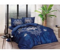 Turkish Bed Linen Euro TAC Florian Blue Satin