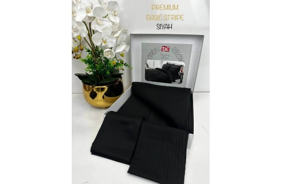 Двуспальный King Size комплект TAC Premium Basic Black Сатин-Stripe