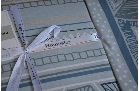 Односпальный комплект First Choice Homesko Bohem Blue Ранфорс / простыня на резинке