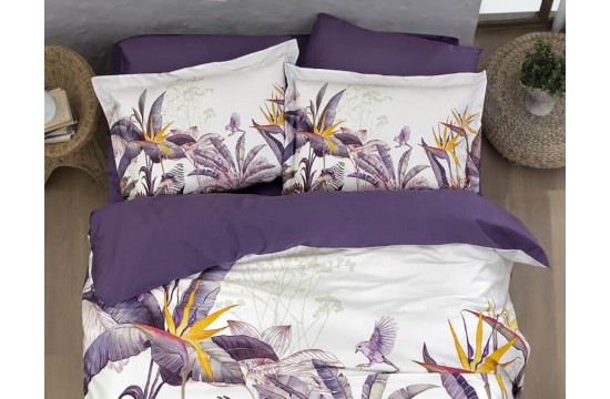 Постельное белье евро First Choice Palm Garden Purple Сатин-Digital