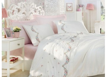 Turkish bed linen euro Dantela Vita Lara Cream satin with embroidery