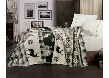 Турецкое постельное белье евро с пледом First Choice Deer Dark Green