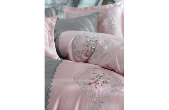 Turkish bed linen euro Dantela Vita Isabella Gray satin with embroidery