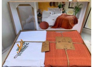 Turkish euro bed with Limasso bedspread - Nakisli Orange boiled cotton Türkiye