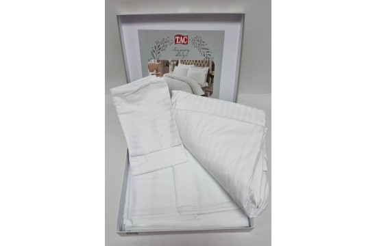 Двоспальний King Size комплект TAC Premium Basic White Сатин-Stripe Туреччина