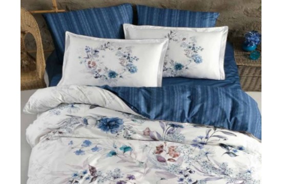 Euro bed linen La Romano Floral Blue Satin Premium