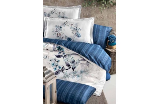 Euro bed linen La Romano Floral Blue Satin Premium