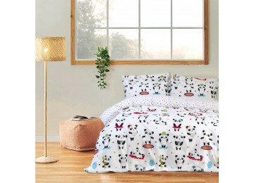 Постельное белье евро из ранфорса Lotus Home Love Panda White Турция