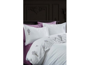 Турецкое постельное белье евро Dantela Vita Lavender сатин с вышивкой