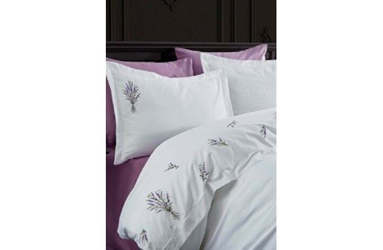 Турецкое постельное белье евро Dantela Vita Lavender сатин с вышивкой