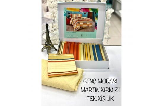 Турецкое постельное белье евро TAC Martin Red ранфорс / простыня на резинке