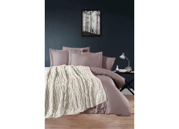 Turkish Euro set with Knitted coverlet First Choice Tango cream Satin