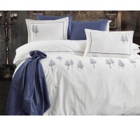 Турецкое постельное белье евро Dantela Vita Pamira White-Blue сатин с вышивкой