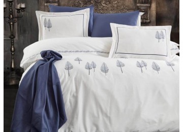 Turkish bed linen euro Dantela Vita Pamira White-Blue satin with embroidery