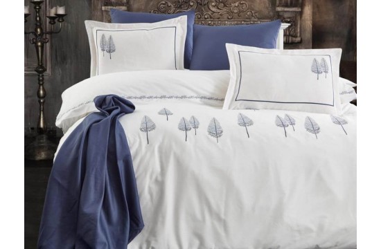 Турецкое постельное белье евро Dantela Vita Pamira White-Blue сатин с вышивкой