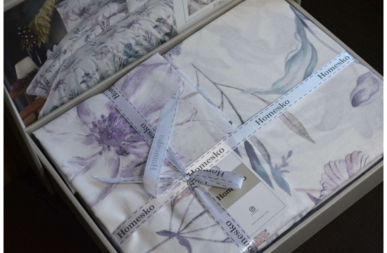 Односпальний комплект First Choice Homesko Amaris Lilac Ранфорс / простирадло на резинці