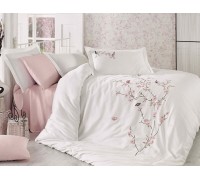 Euro double set Dantela Vita Butterfly Cream-Pudra Satin with embroidery