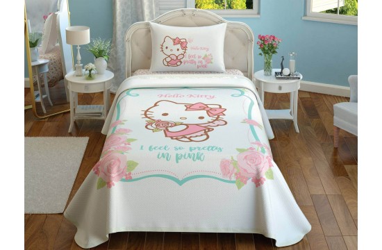 TAC Hello Kitty Pretty Twin Set with Peaked Bedspread / Elasticated Sheet Turkey