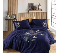 Turkish bed linen euro Dantela Vita Starlice Blue satin with embroidery