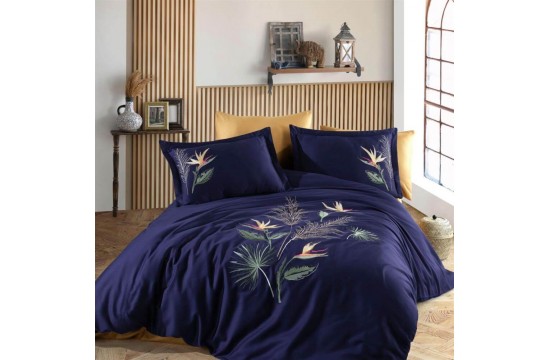 Turkish bed linen euro Dantela Vita Starlice Blue satin with embroidery