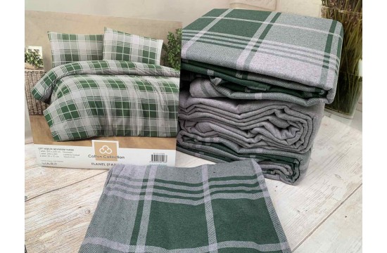 Double European set Cotton Collection Kare Cizgi Green Flannel