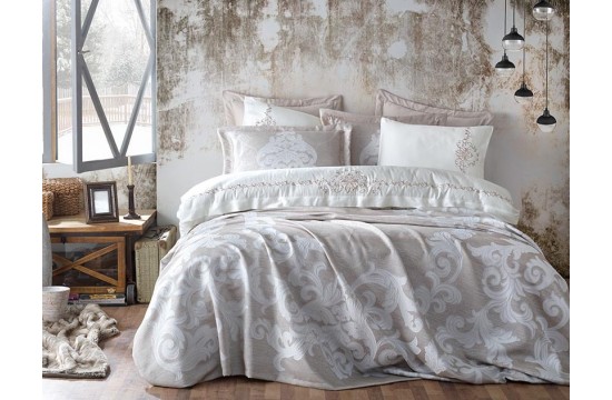 Euro bed linen Dantela Vita Jua Satin with embroidery and jacquard bedspread
