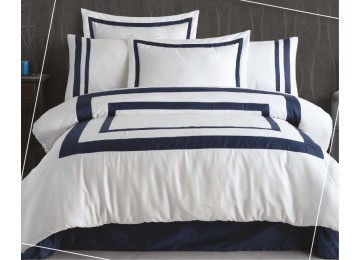 Euro bed set Dantela Vita - Vitali Blue Sateen with Türkiye embroidery