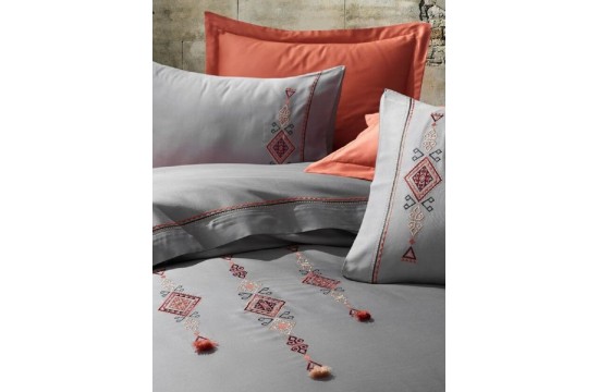 Турецкое постельное белье евро Dantela Vita Tilbe Antracit сатин с вышивкой