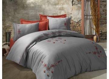 Turkish bed linen euro Dantela Vita Tilbe Antracit satin with embroidery